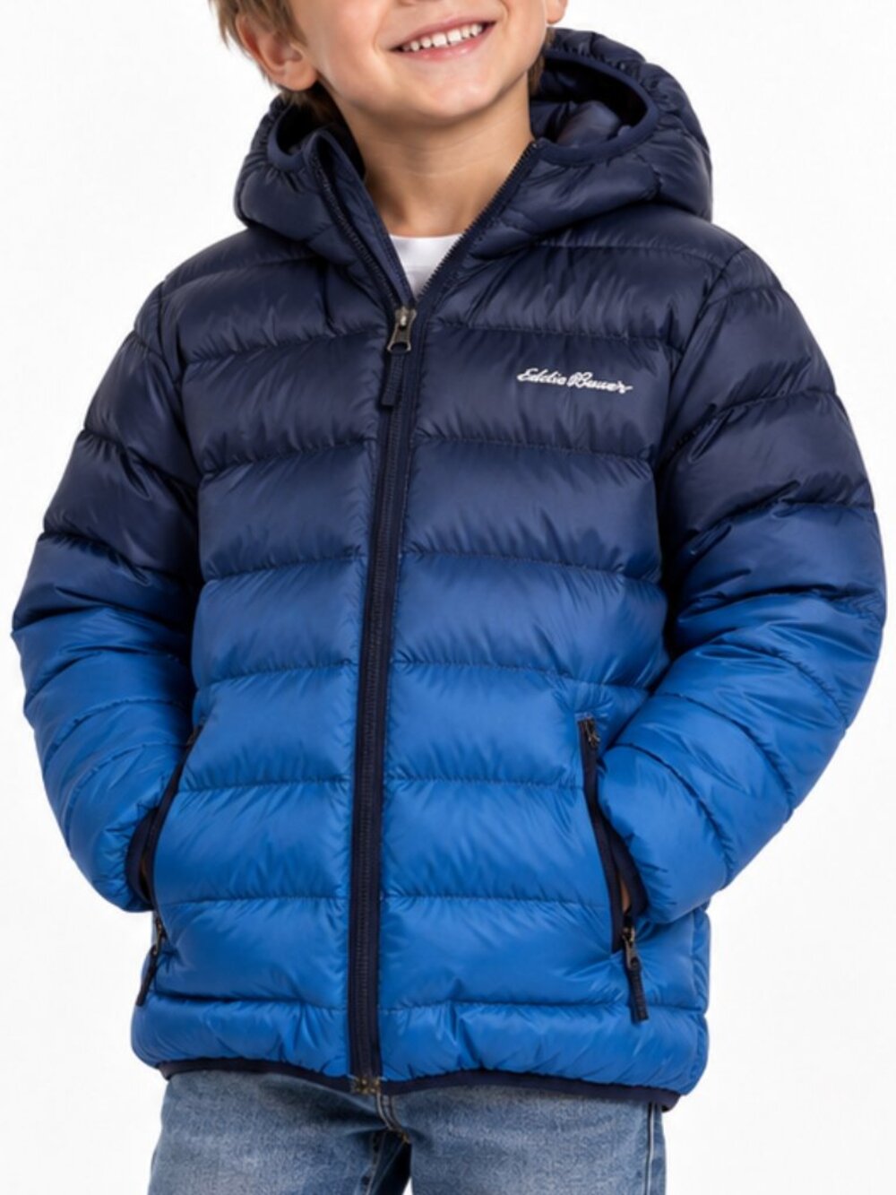 EDDIE BAUER Reversible Ombre Hooded Down Puffer Jacket Blue XS 5/6